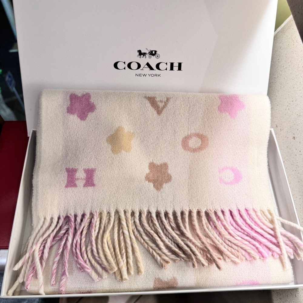 Coach Cream striped scarf